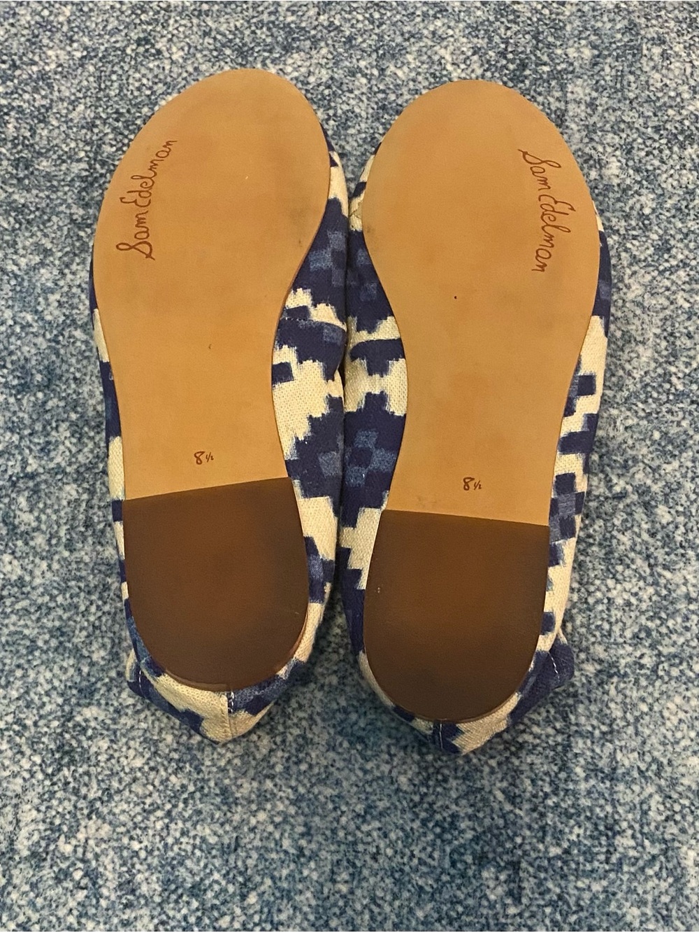 Sam Edelman Navy and Cream Geometric Ballet Flats - Picture 5 of 6